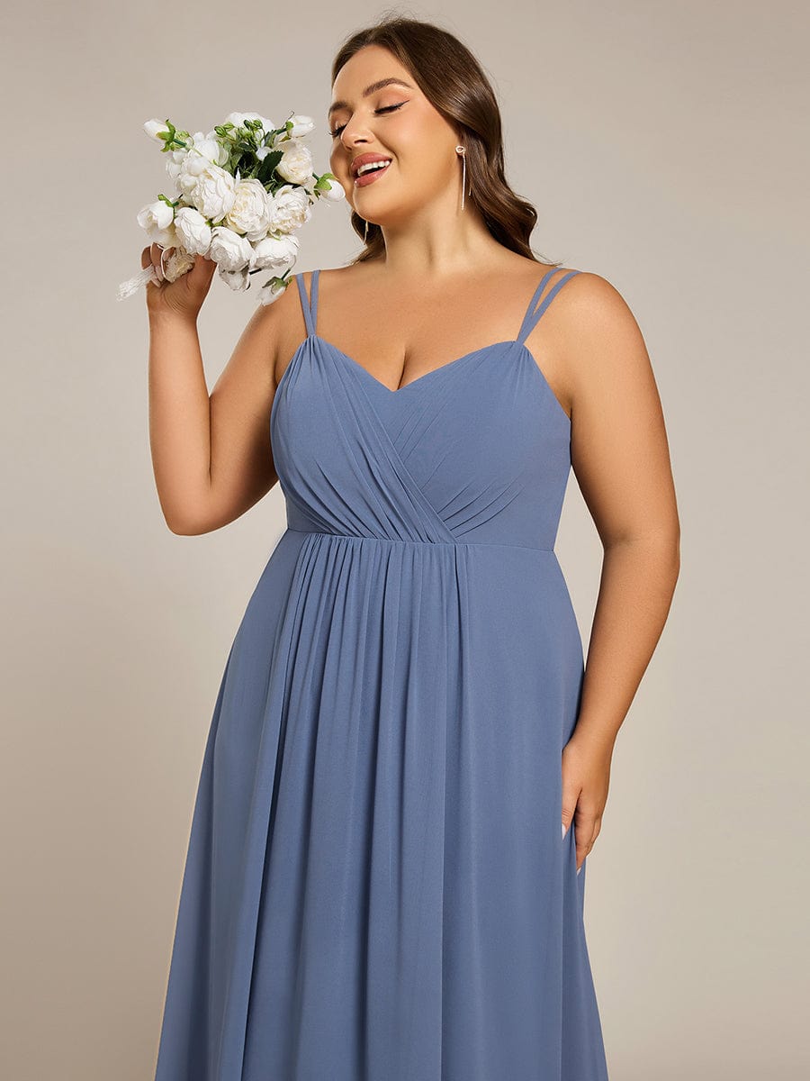 Plus Size Convertible Lace-Up Chiffon Bridesmaid Dress #color_Dusty Blue