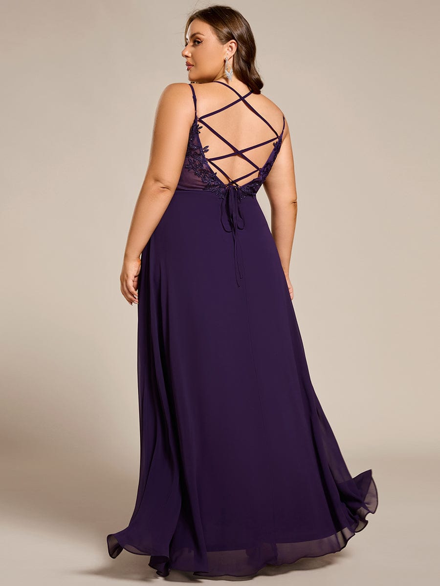 Plus Size Convertible Lace-Up Chiffon Bridesmaid Dress #color_Dark Purple