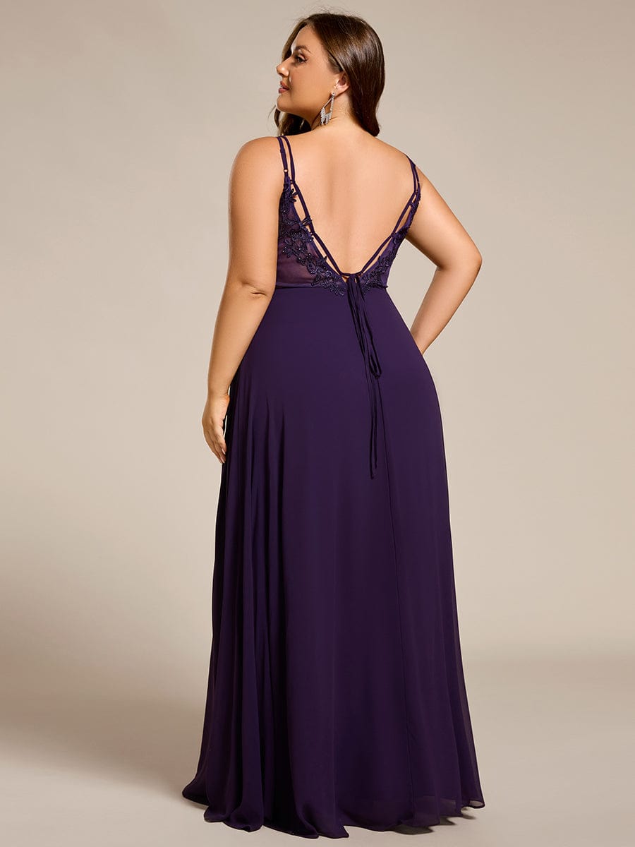 Plus Size Convertible Lace-Up Chiffon Bridesmaid Dress #color_Dark Purple