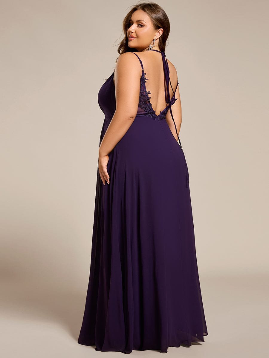 Plus Size Convertible Lace-Up Chiffon Bridesmaid Dress #color_Dark Purple