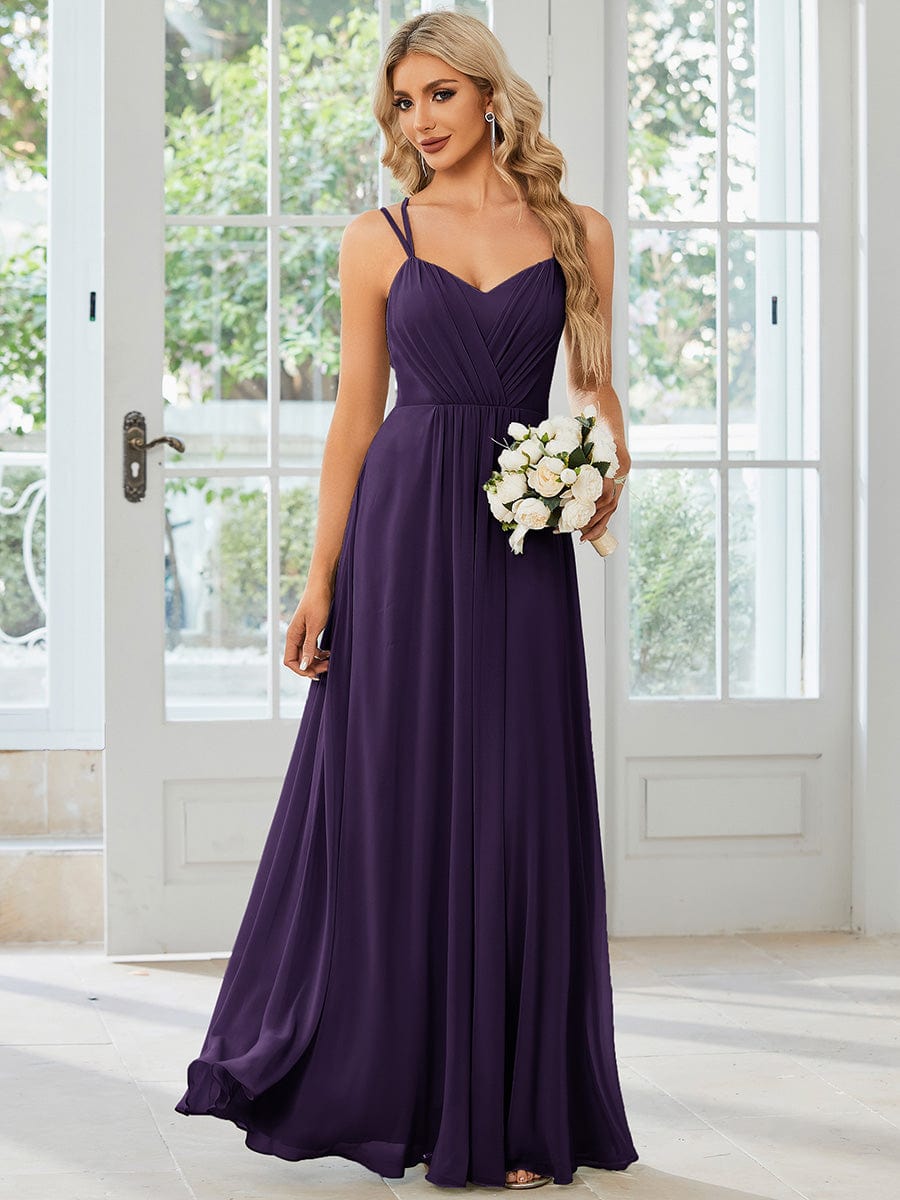 Chiffon and Lace Open Back Spaghetti Straps Bridesmaid Dress #color_Dark Purple