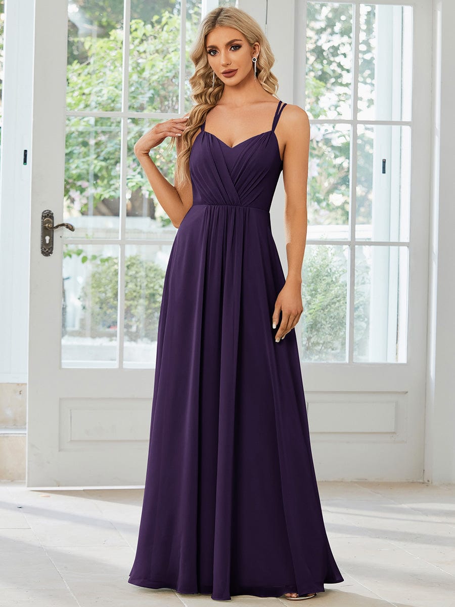 Chiffon and Lace Open Back Spaghetti Straps Bridesmaid Dress #color_Dark Purple