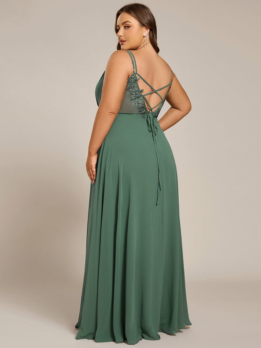 Chiffon and Lace Open Back Spaghetti Straps Bridesmaid Dress #color_Eucalyptus