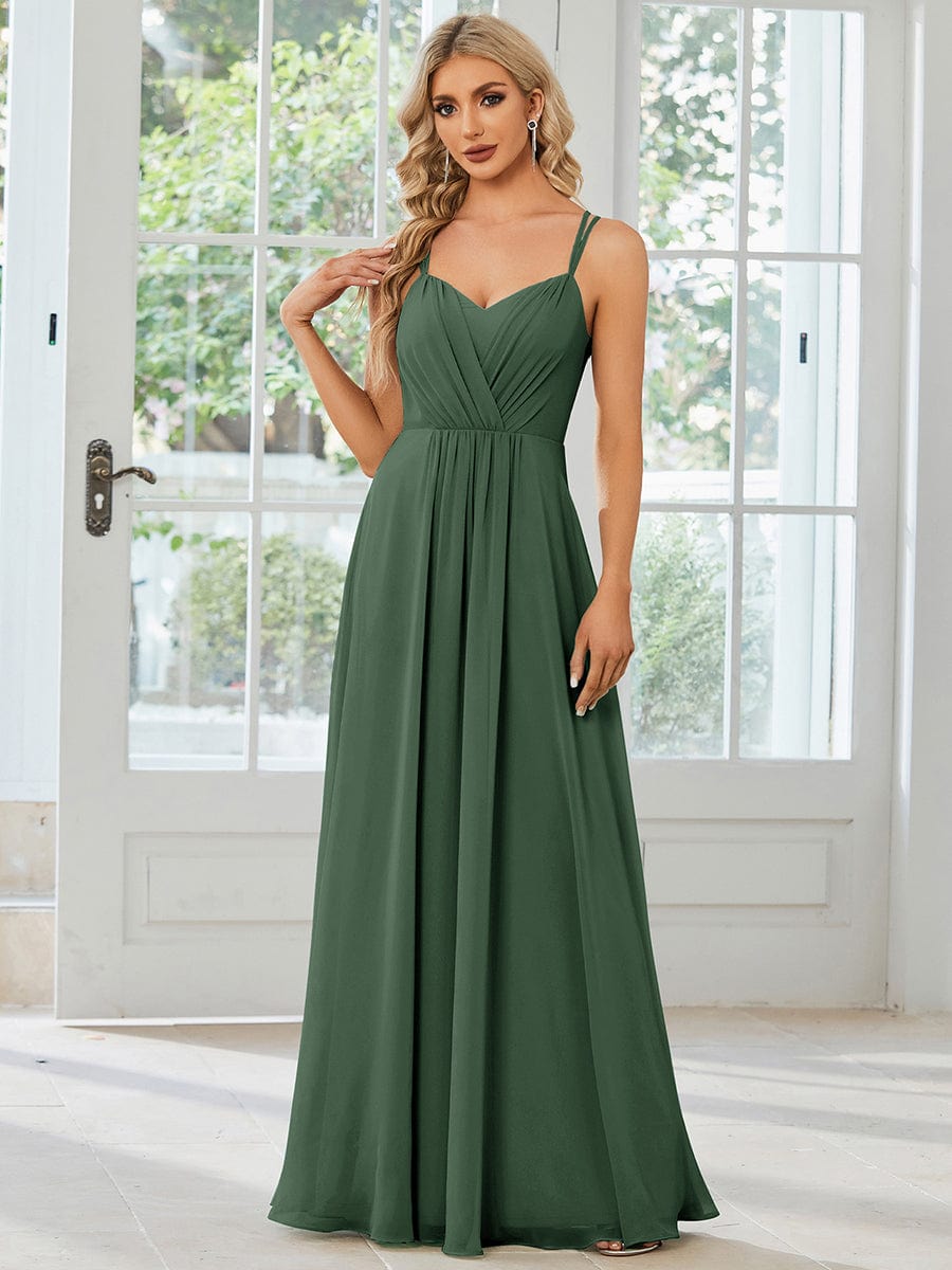 Chiffon and Lace Open Back Spaghetti Straps Bridesmaid Dress #color_Eucalyptus