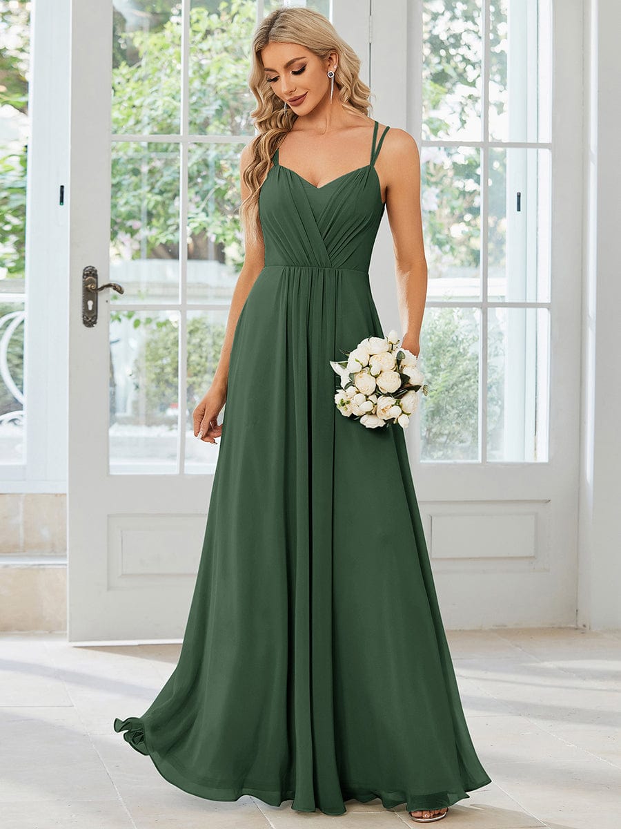 Chiffon and Lace Open Back Spaghetti Straps Bridesmaid Dress #color_Eucalyptus