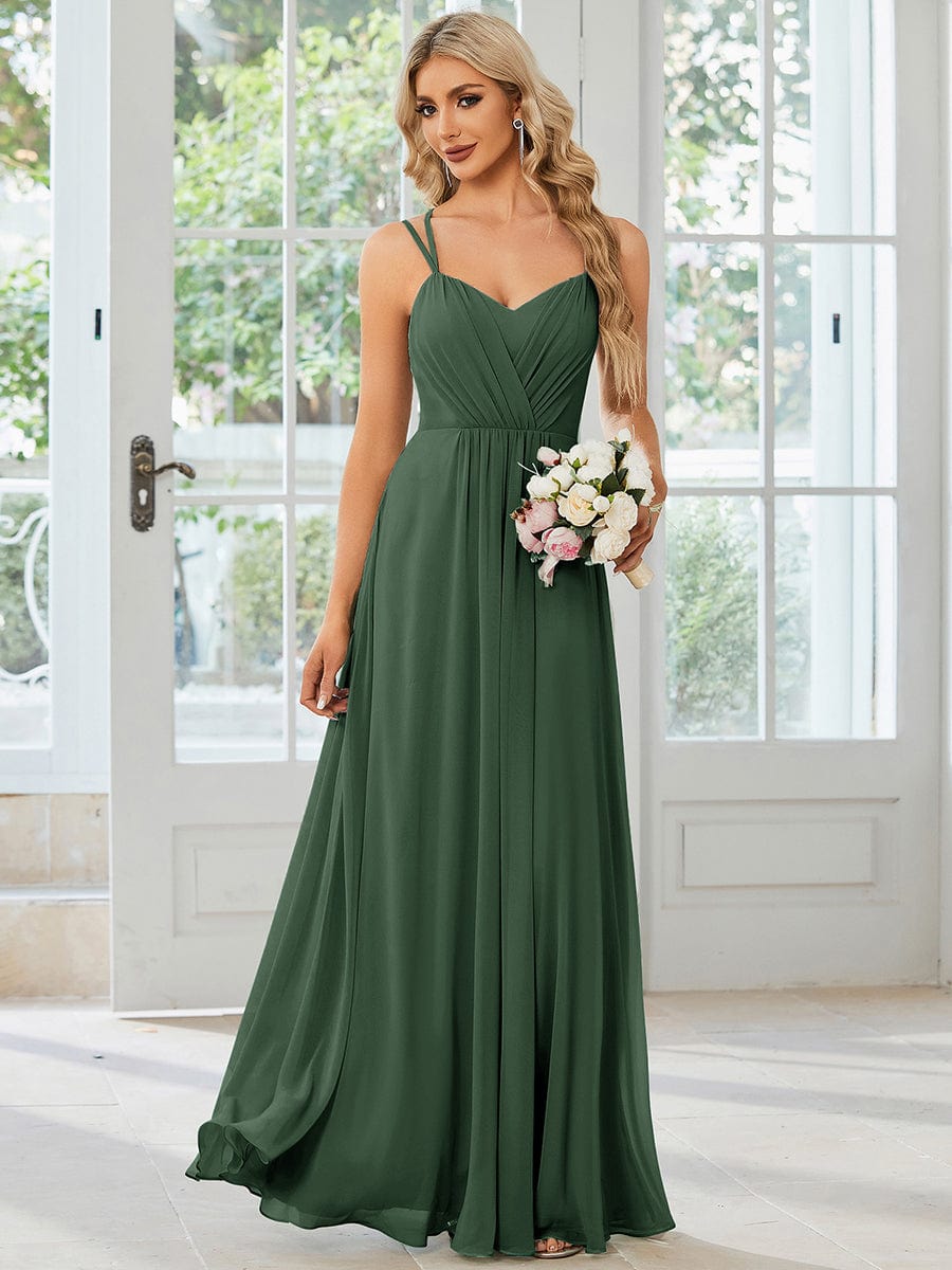 Chiffon and Lace Open Back Spaghetti Straps Bridesmaid Dress #color_Eucalyptus