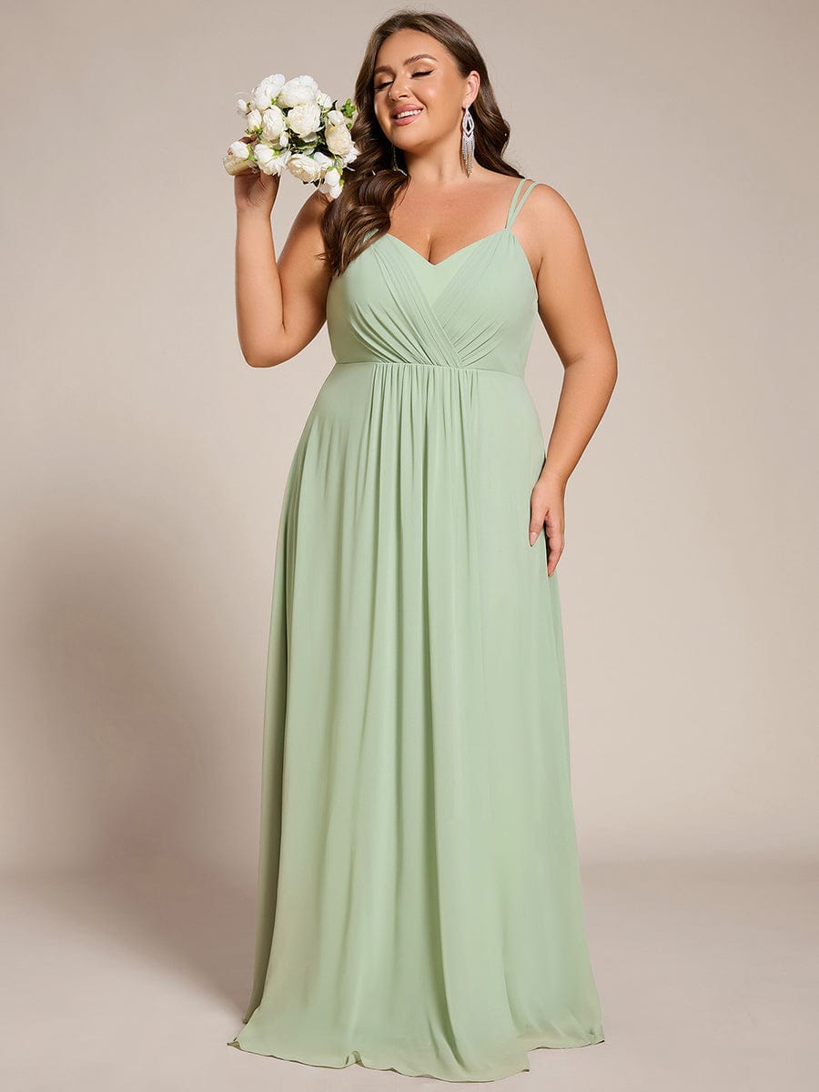 Chiffon and Lace Open Back Spaghetti Straps Bridesmaid Dress #color_Mint Green