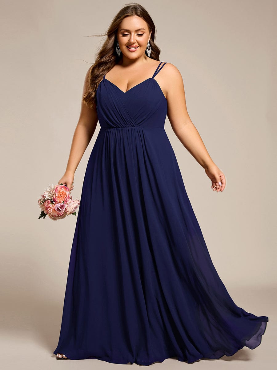 Plus Size Convertible Lace-Up Chiffon Bridesmaid Dress #color_Navy Blue