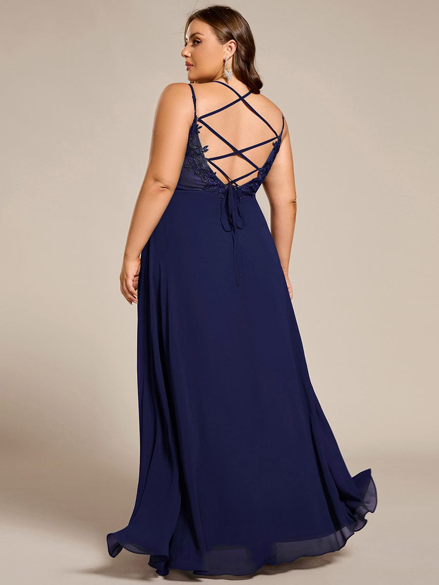 Plus Size Convertible Lace-Up Chiffon Bridesmaid Dress #color_Navy Blue