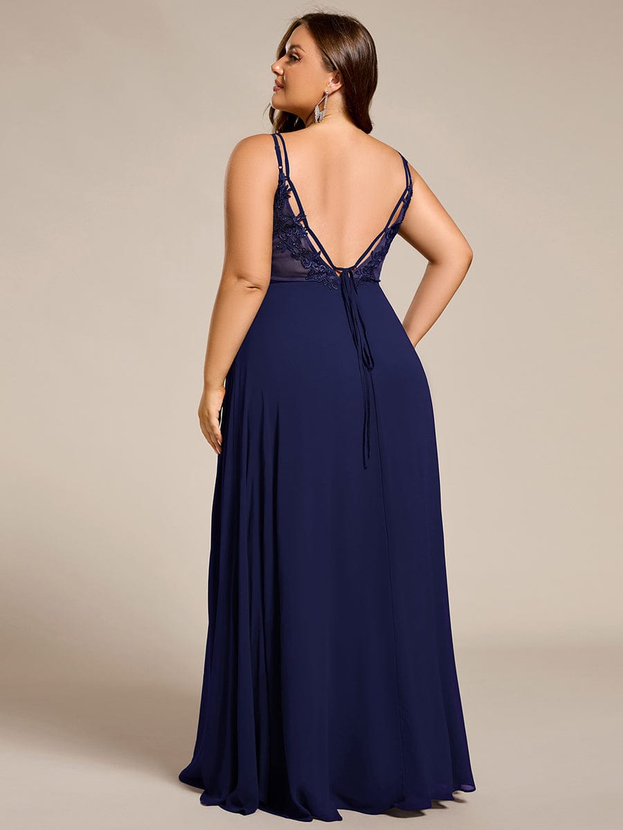 Plus Size Convertible Lace-Up Chiffon Bridesmaid Dress #color_Navy Blue