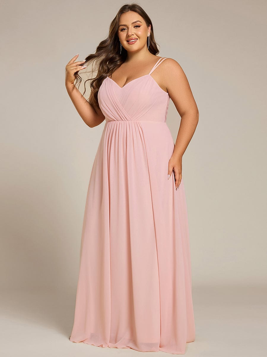 Chiffon and Lace Open Back Spaghetti Straps Bridesmaid Dress #color_Pink