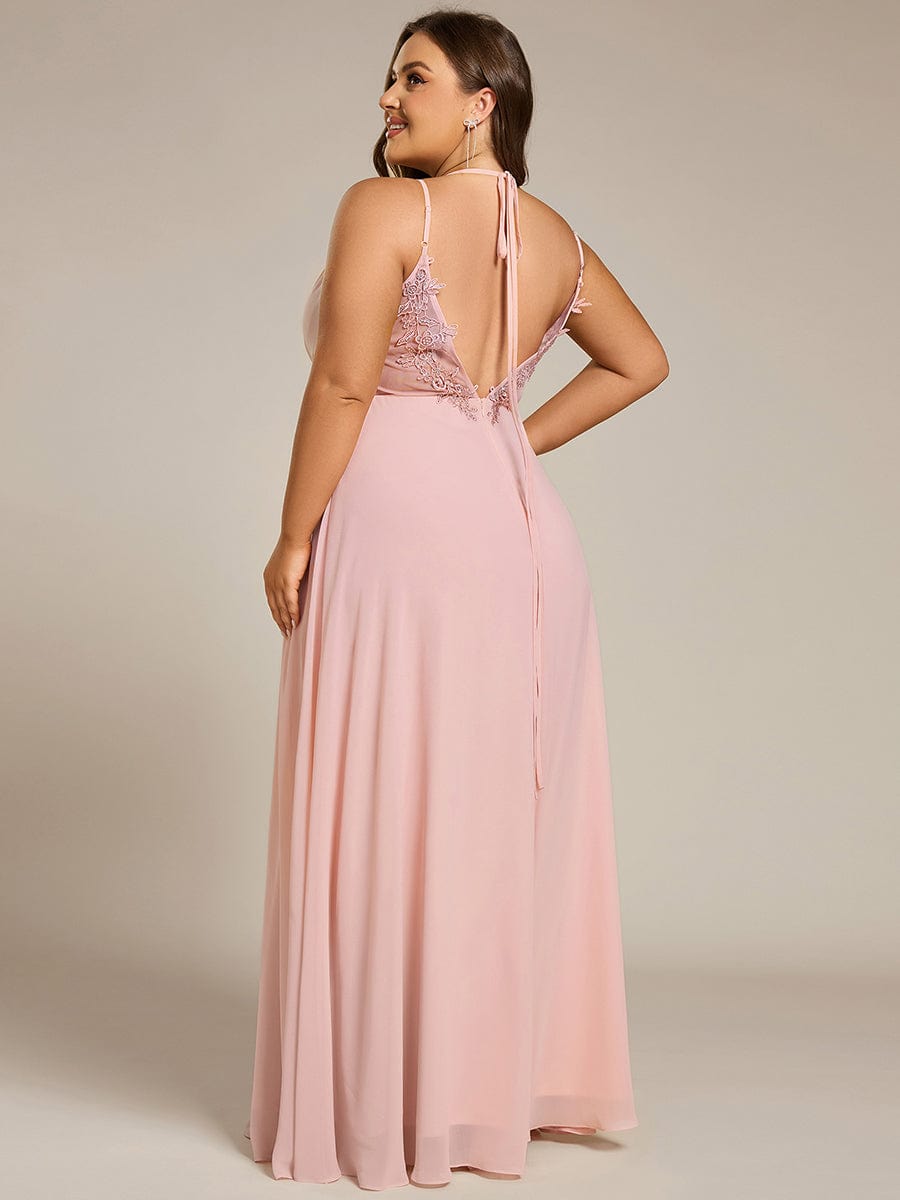 Chiffon and Lace Open Back Spaghetti Straps Bridesmaid Dress #color_Pink