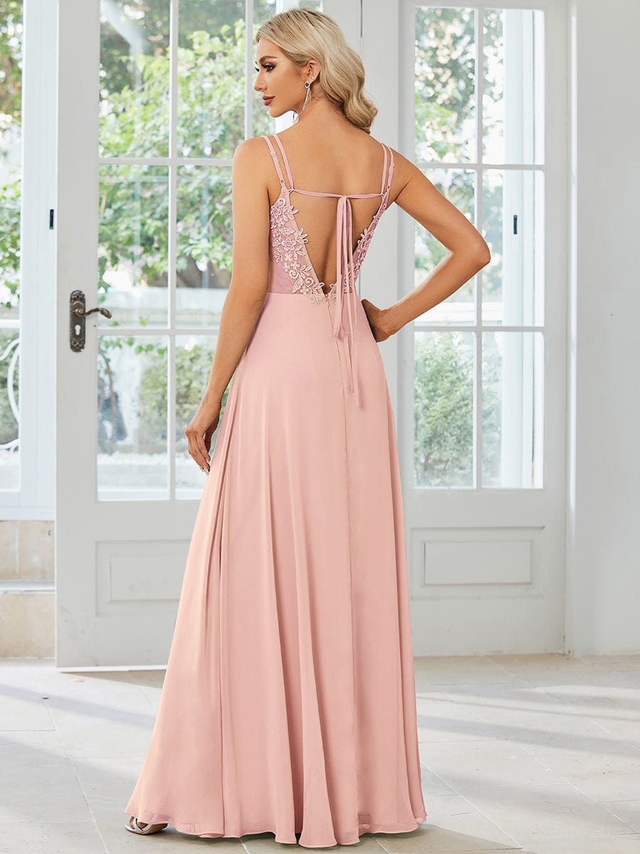 Plus Size Convertible Lace-Up Chiffon Bridesmaid Dress #color_Pink