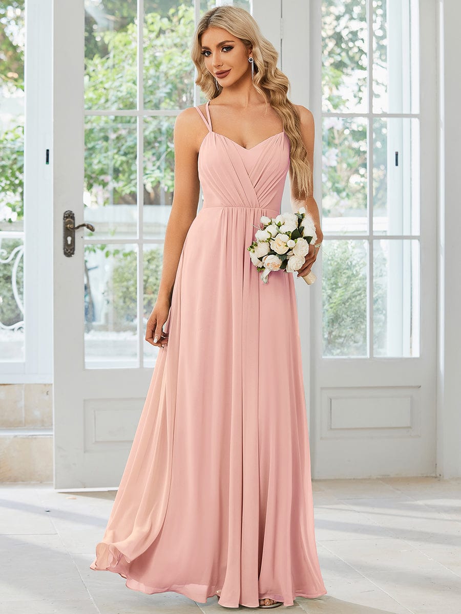 Plus Size Convertible Lace-Up Chiffon Bridesmaid Dress #color_Pink