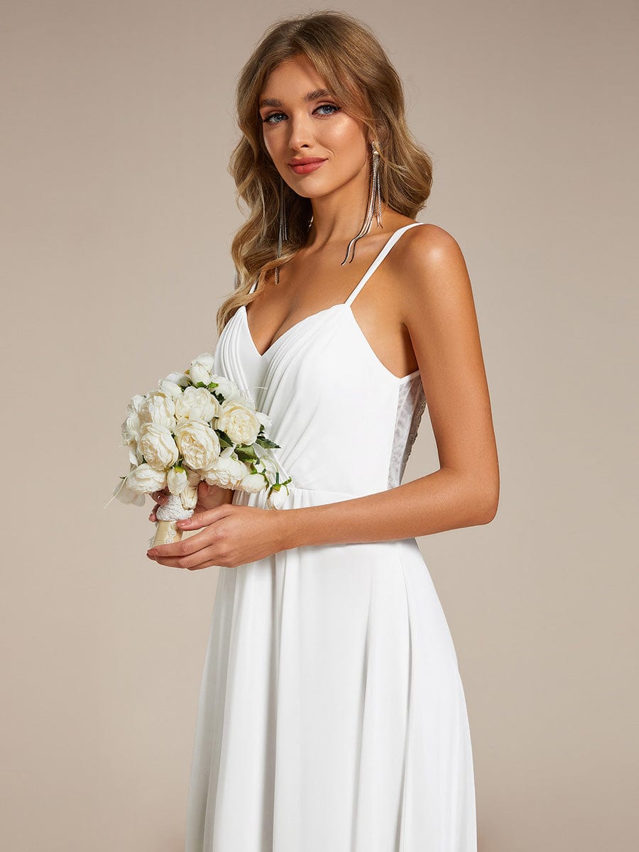 Chiffon and Lace Open Back Spaghetti Straps Bridesmaid Dress #color_White