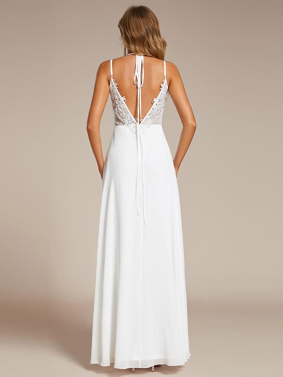 Chiffon and Lace Open Back Spaghetti Straps Bridesmaid Dress #color_White