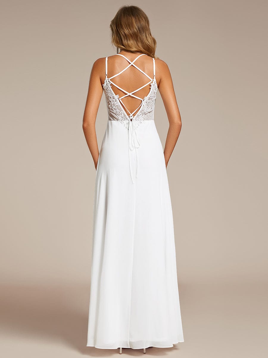 Chiffon and Lace Open Back Spaghetti Straps Bridesmaid Dress #color_White