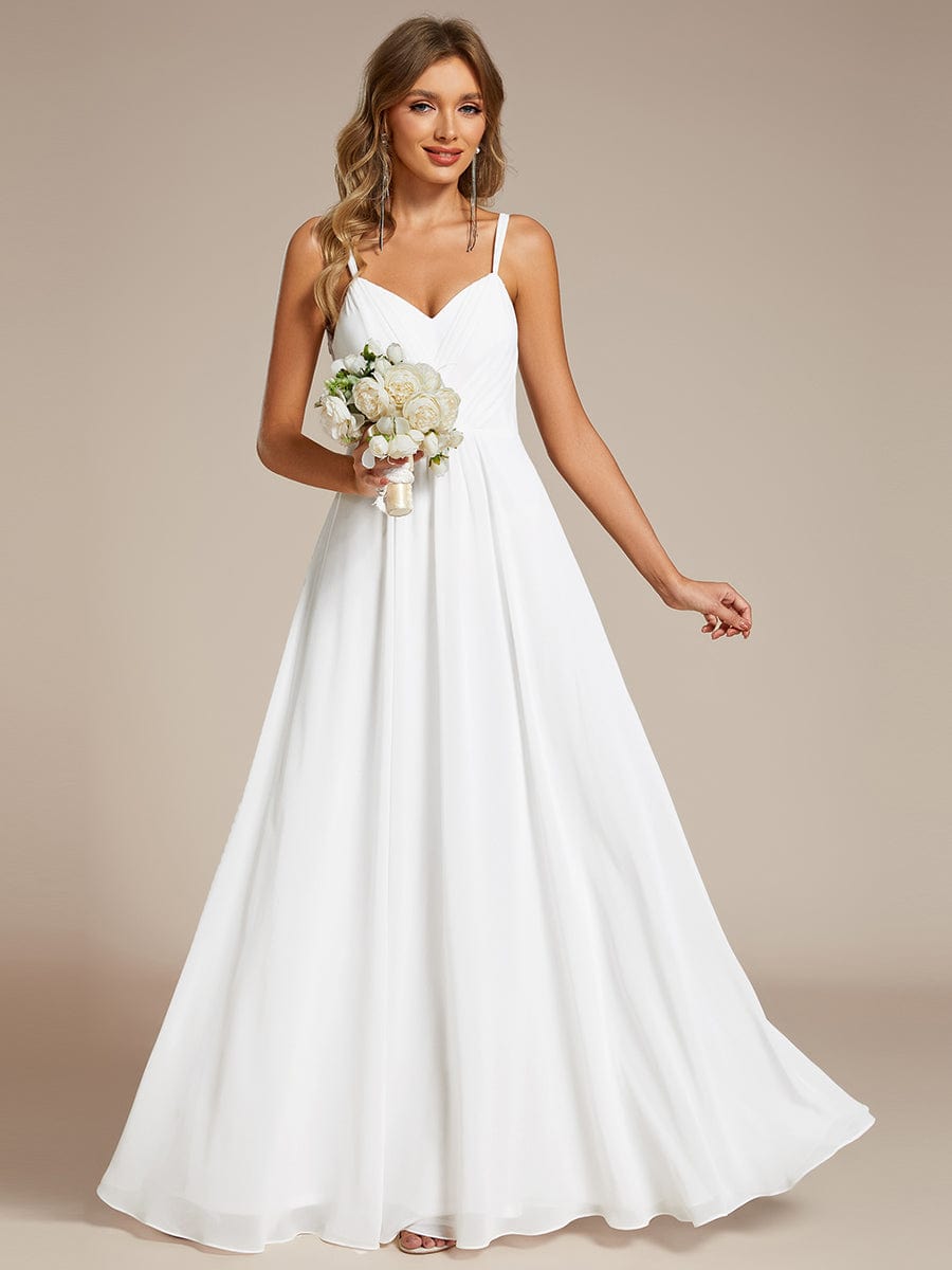 Chiffon and Lace Open Back Spaghetti Straps Bridesmaid Dress #color_White