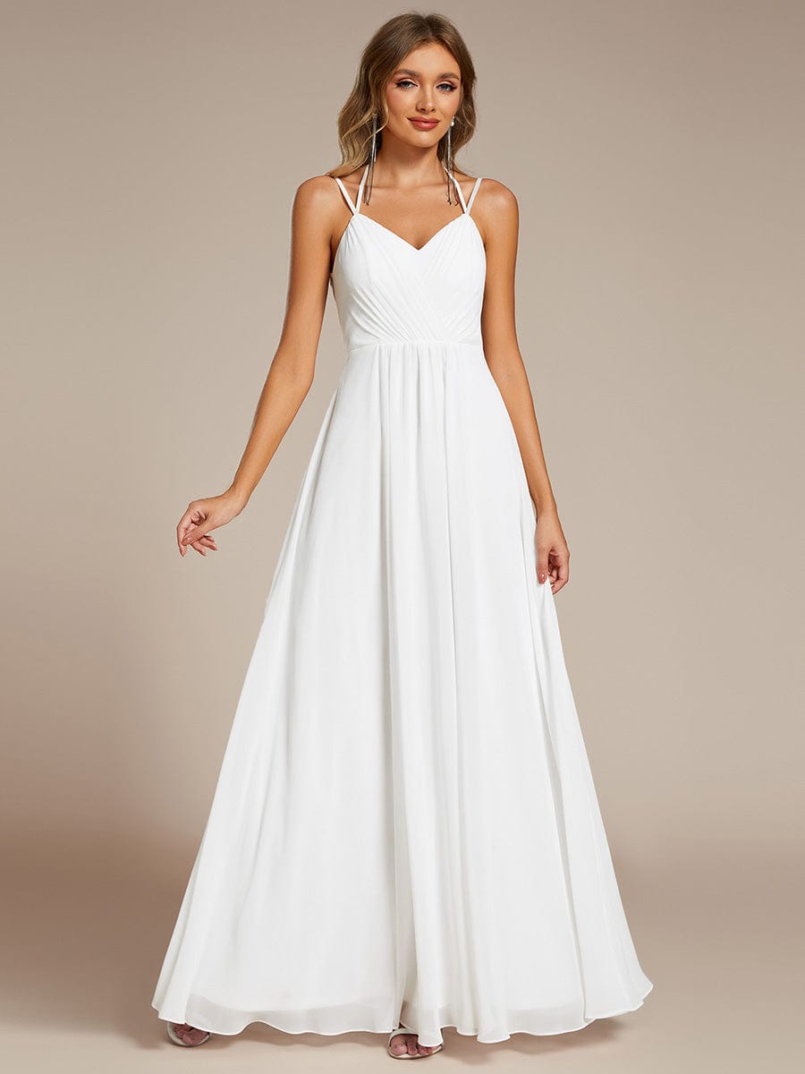 Chiffon and Lace Open Back Spaghetti Straps Bridesmaid Dress #color_White