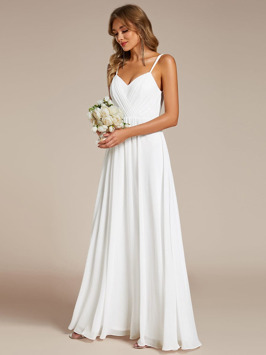 Chiffon and Lace Open Back Spaghetti Straps Bridesmaid Dress #color_White