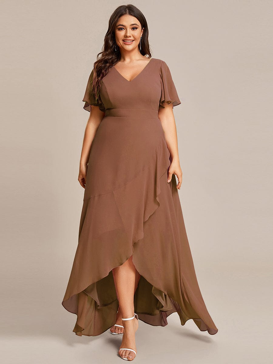 Charming Chiffon Bridesmaid Dress with Lotus Leaf Hemline #color_Brown