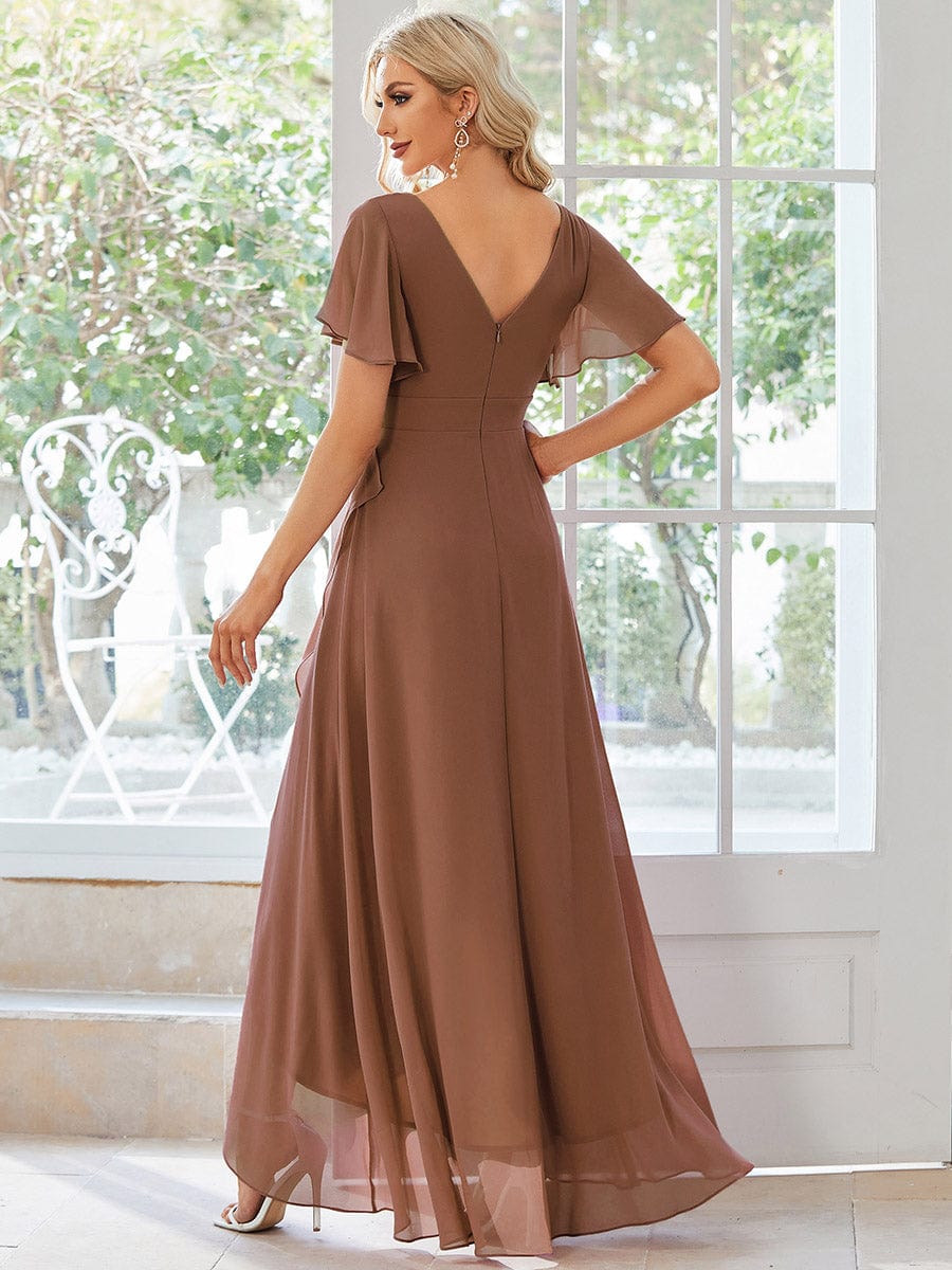 Custom Size Flowy Chiffon Ruffled Bridesmaid Dress #color_Brown