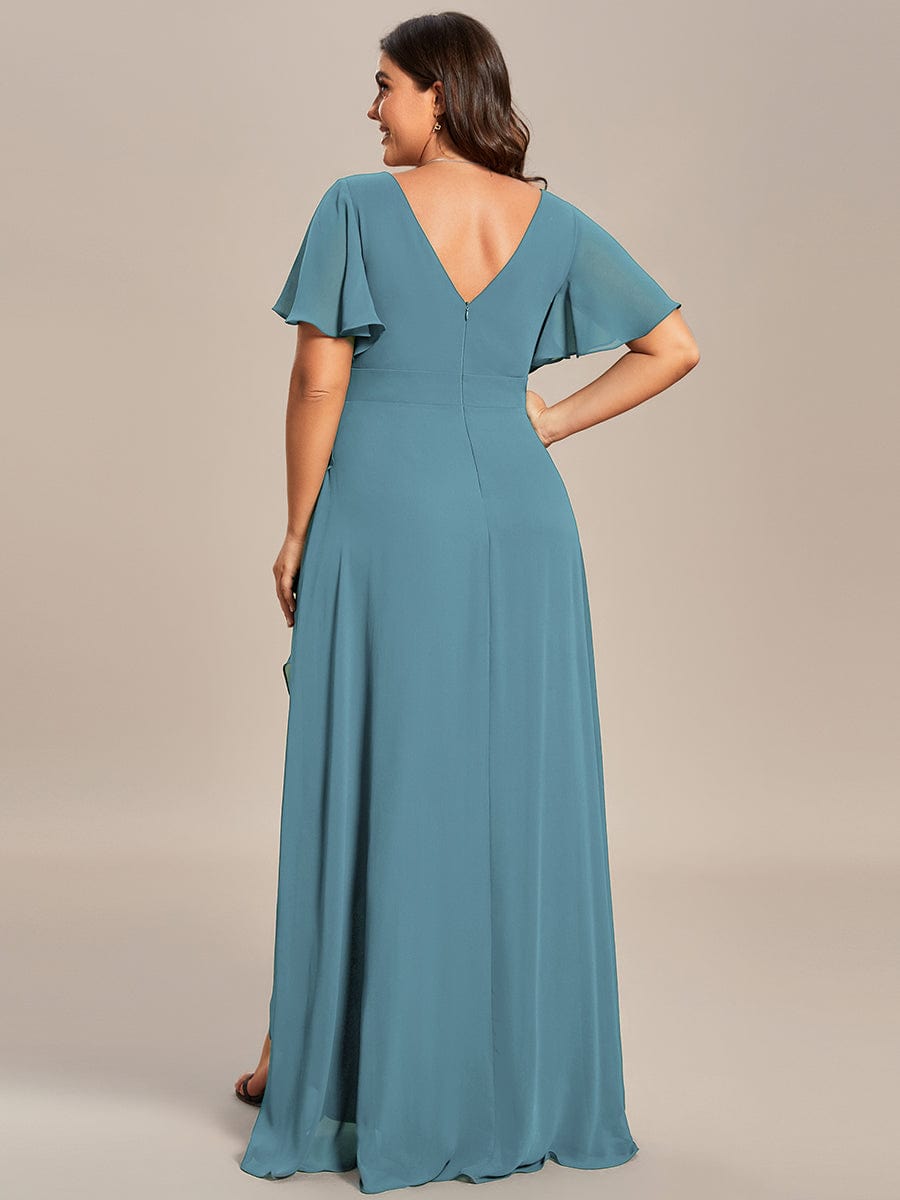 Charming Chiffon Bridesmaid Dress with Lotus Leaf Hemline #color_Dusty Blue