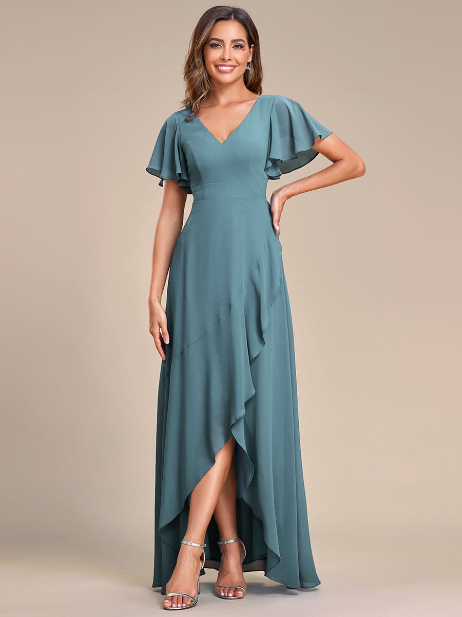 Charming Chiffon Bridesmaid Dress with Lotus Leaf Hemline #color_Dusty Blue