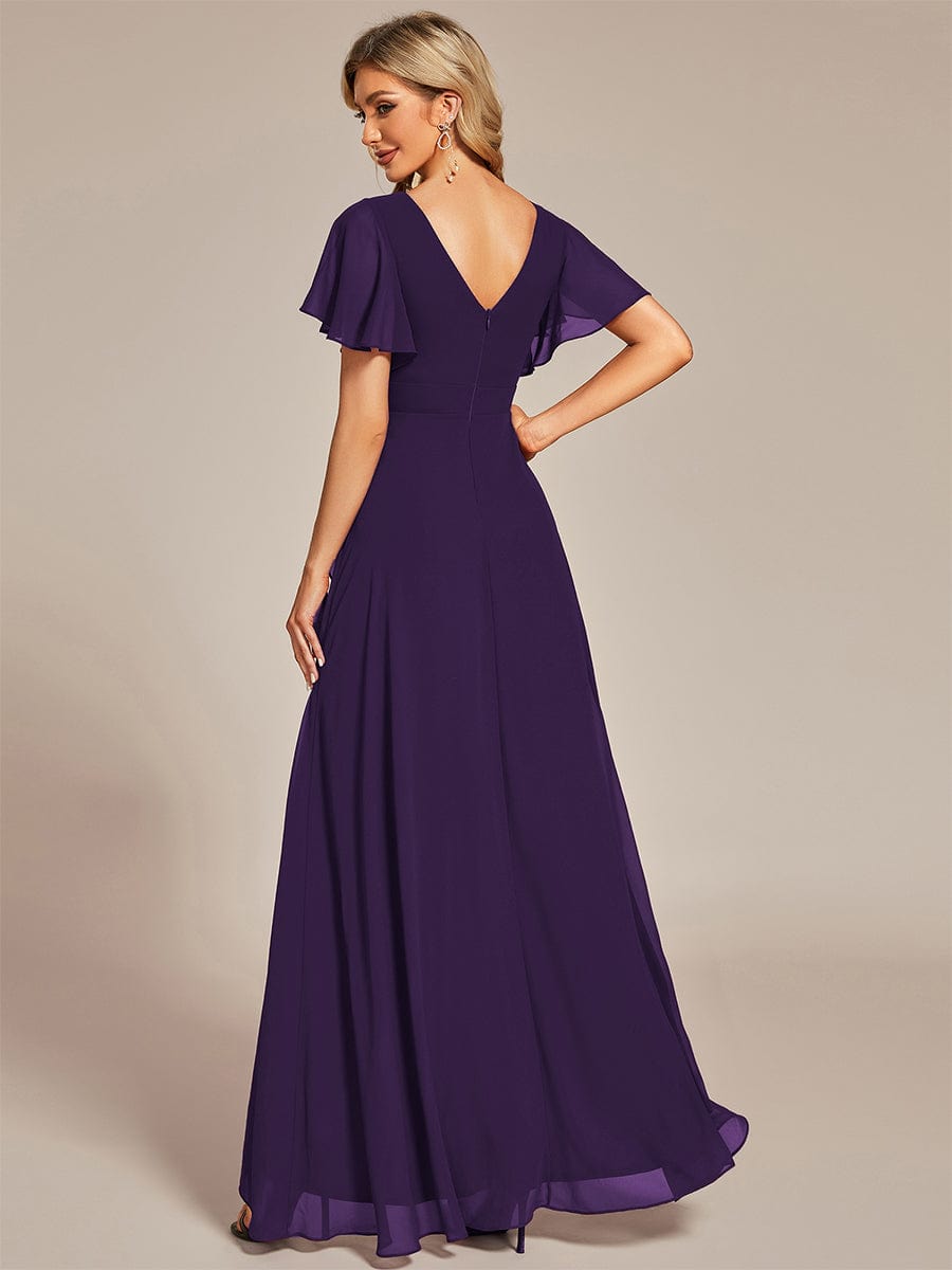 Charming Chiffon Bridesmaid Dress with Lotus Leaf Hemline #color_Dark Purple