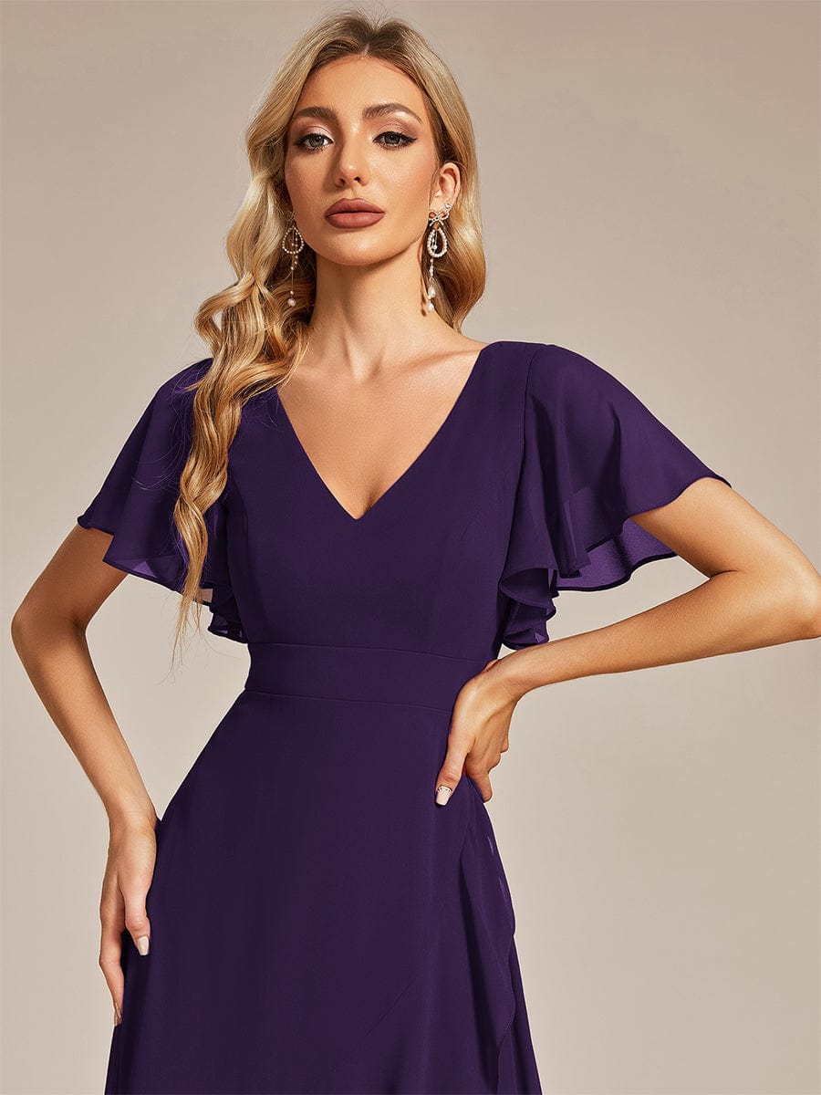 Charming Chiffon Bridesmaid Dress with Lotus Leaf Hemline #color_Dark Purple