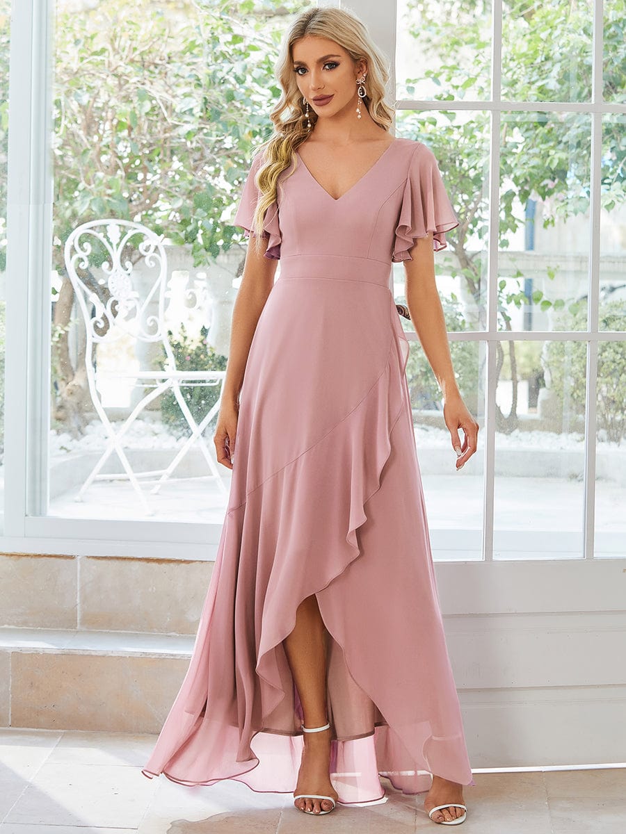 Charming Chiffon Bridesmaid Dress with Lotus Leaf Hemline #color_Dusty Rose