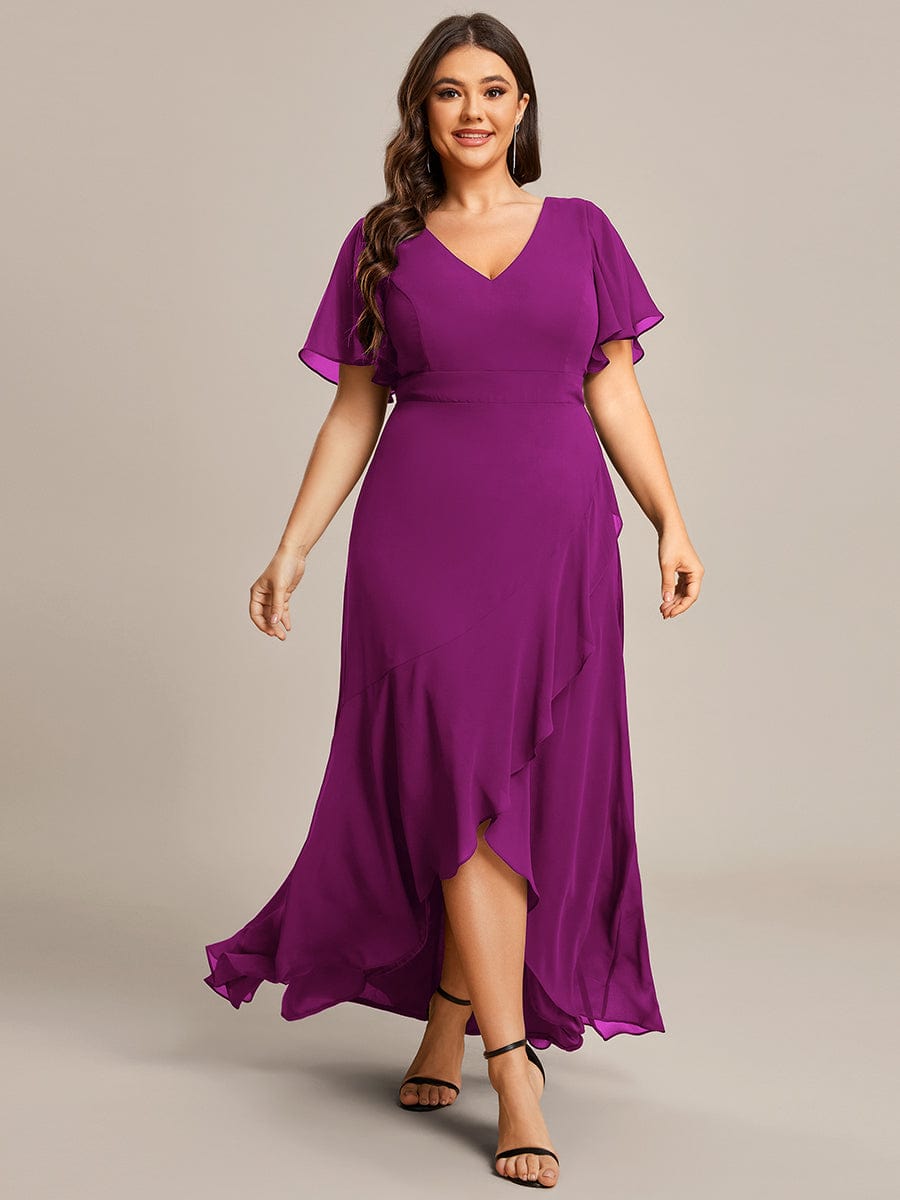 Charming Chiffon Bridesmaid Dress with Lotus Leaf Hemline #color_Fuchsia