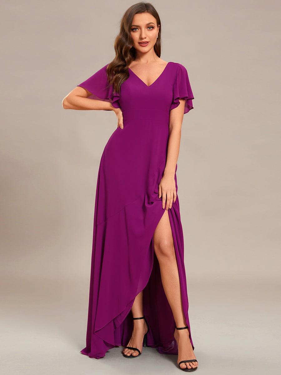 Charming Chiffon Bridesmaid Dress with Lotus Leaf Hemline #color_Fuchsia