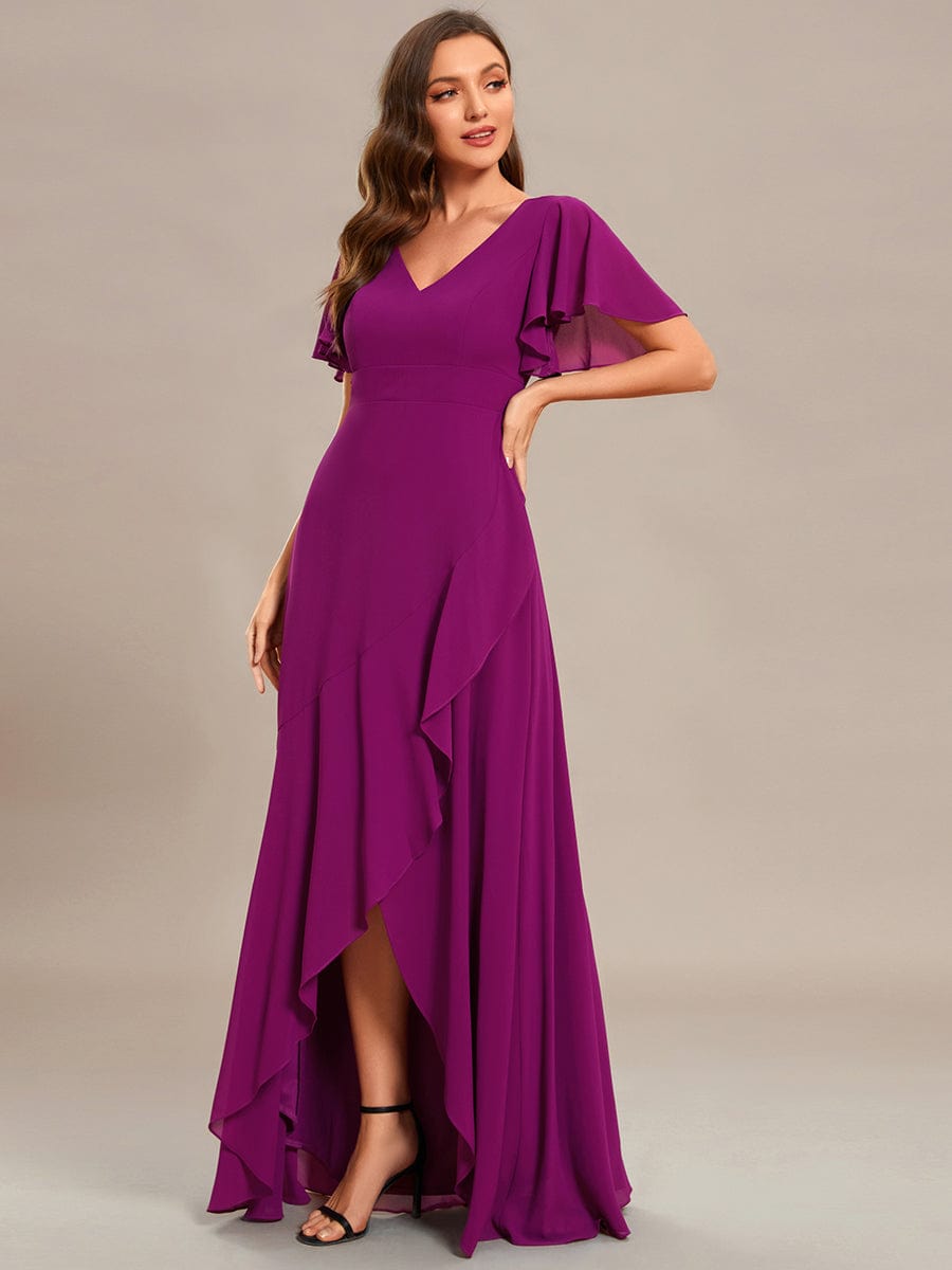 Charming Chiffon Bridesmaid Dress with Lotus Leaf Hemline #color_Fuchsia