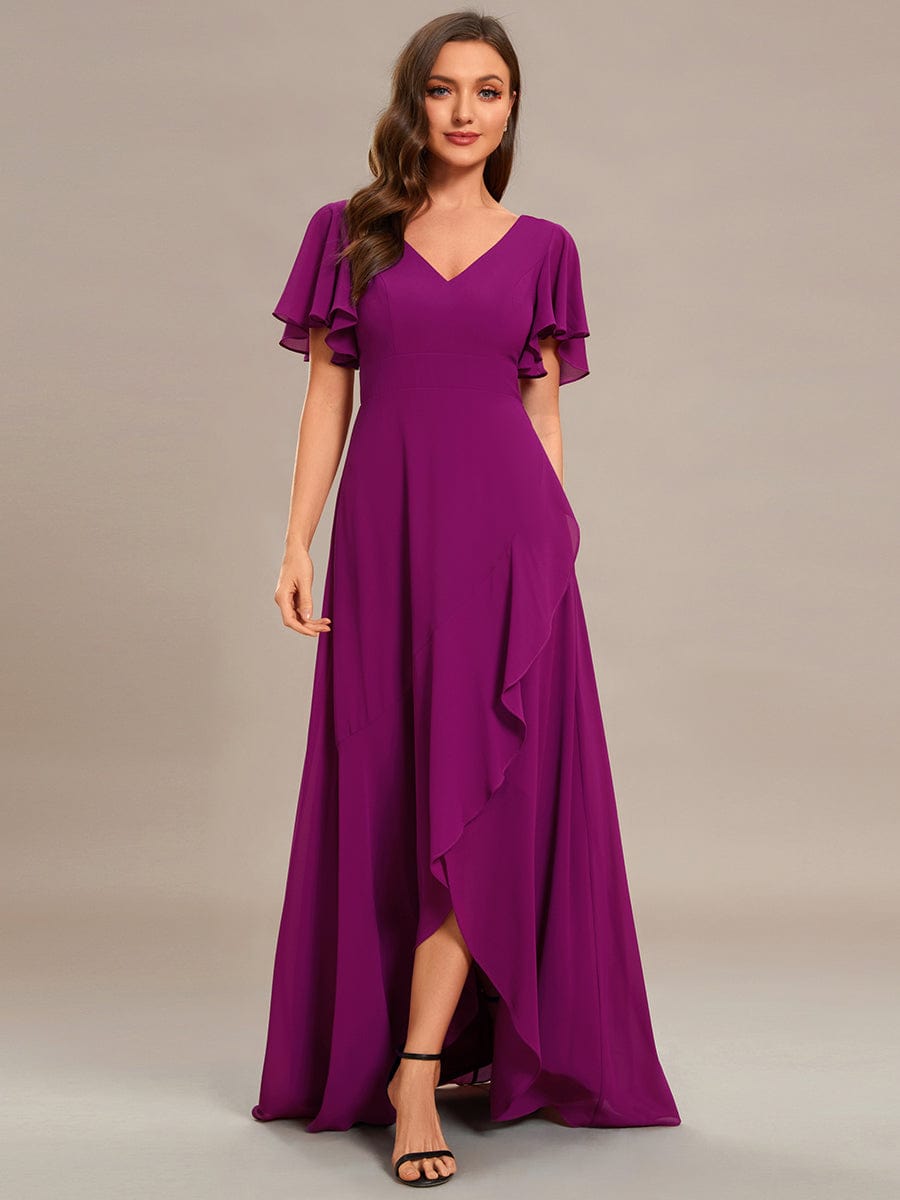 Charming Chiffon Bridesmaid Dress with Lotus Leaf Hemline #color_Fuchsia