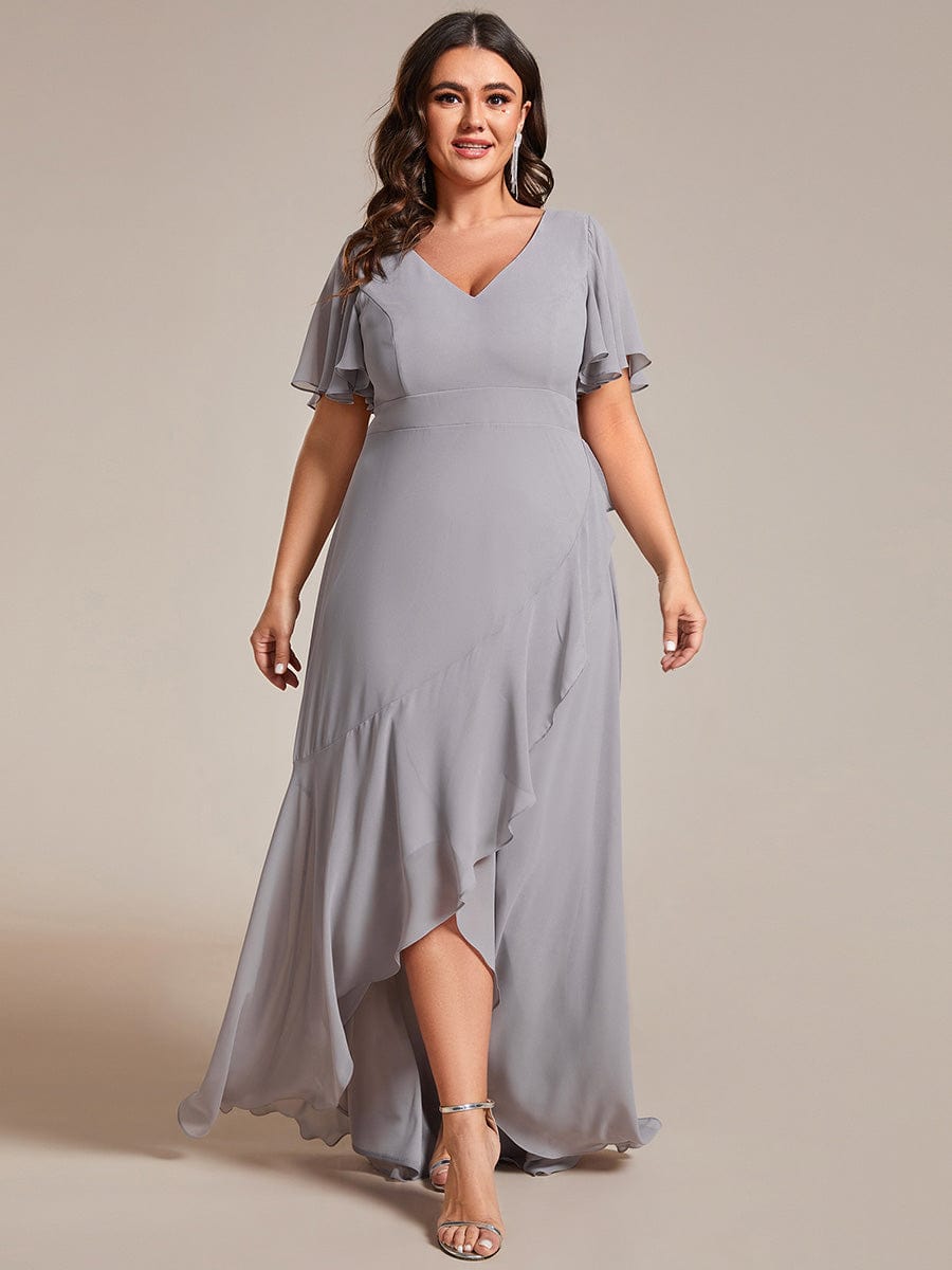 Charming Chiffon Bridesmaid Dress with Lotus Leaf Hemline #color_Grey