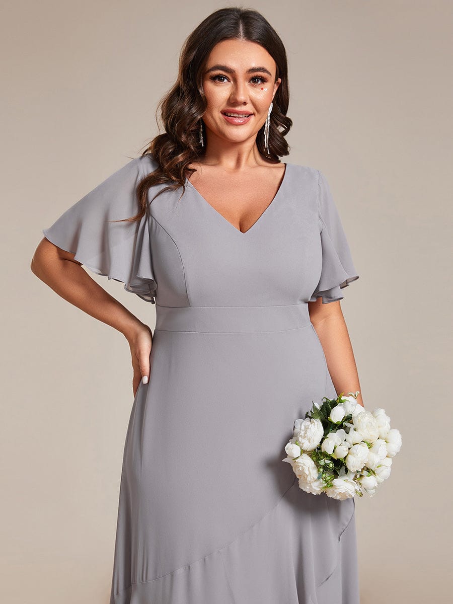 Charming Chiffon Bridesmaid Dress with Lotus Leaf Hemline #color_Grey