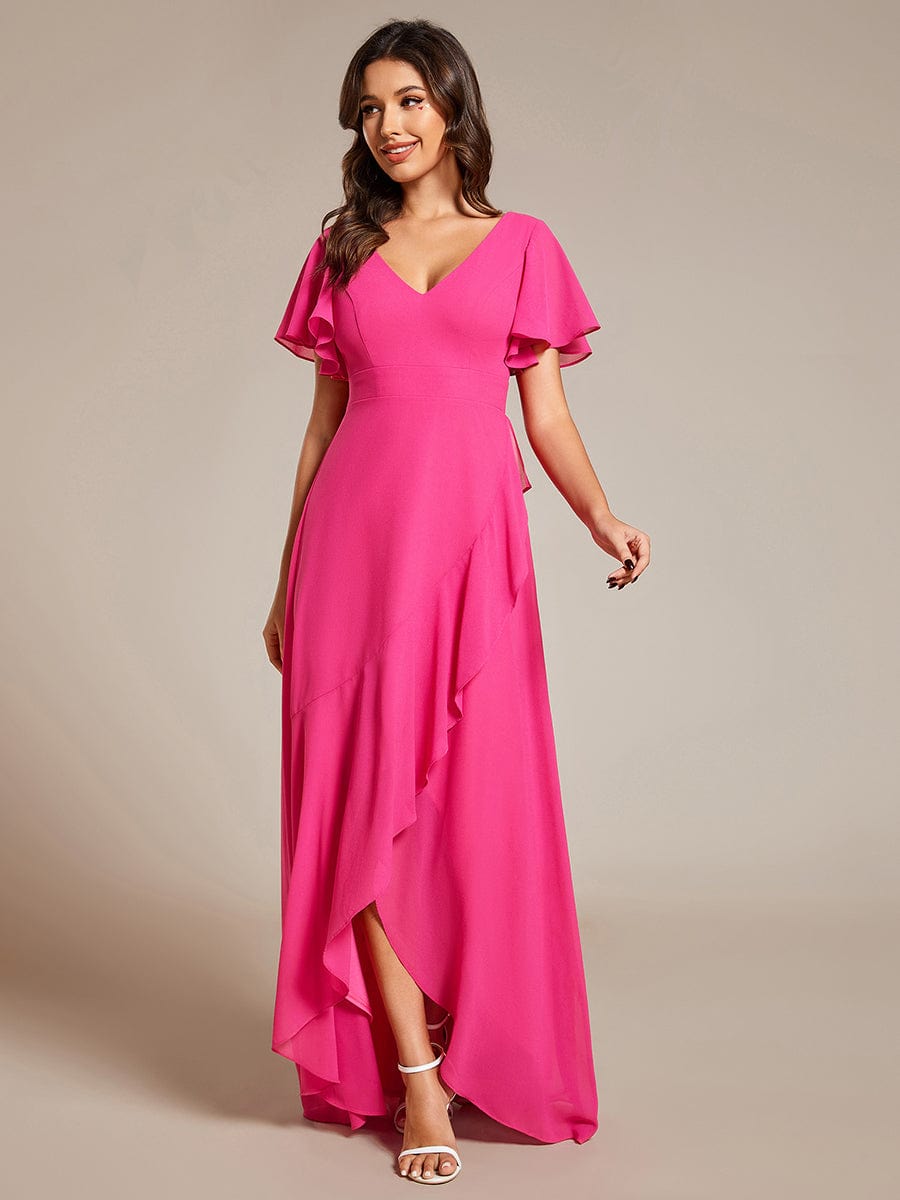 Charming Chiffon Bridesmaid Dress with Lotus Leaf Hemline #color_Hot Pink