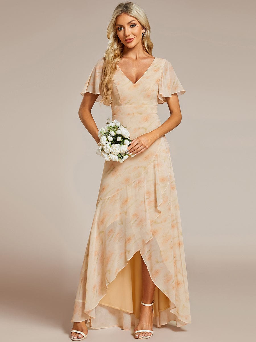 Charming Chiffon Bridesmaid Dress with Lotus Leaf Hemline #color_Golden Roses