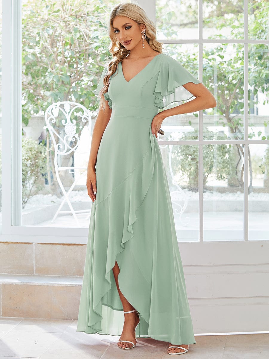 Charming Chiffon Bridesmaid Dress with Lotus Leaf Hemline #color_Mint Green