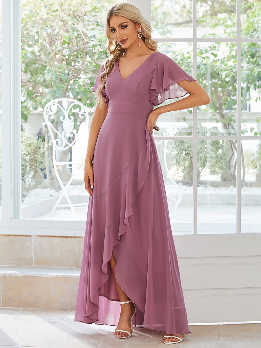 Charming Chiffon Bridesmaid Dress with Lotus Leaf Hemline #color_Purple Orchid