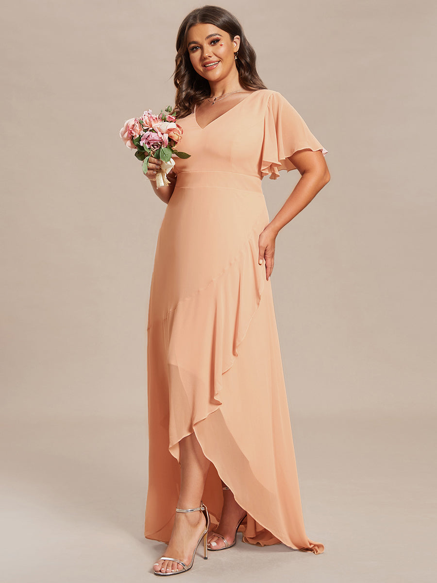 Plus Size Elegant Lotus Sleeves Chiffon Bridesmaid Dress #color_Peach