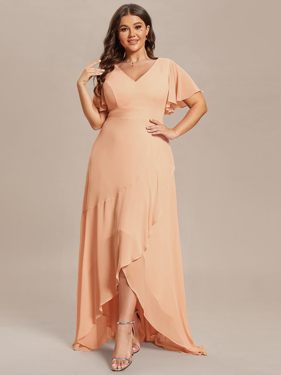 Plus Size Elegant Lotus Sleeves Chiffon Bridesmaid Dress #color_Peach