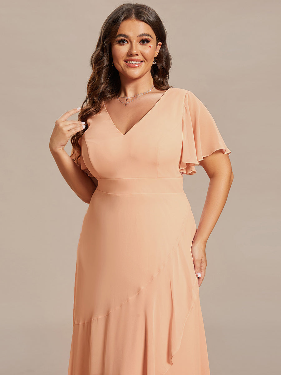 Plus Size Elegant Lotus Sleeves Chiffon Bridesmaid Dress #color_Peach