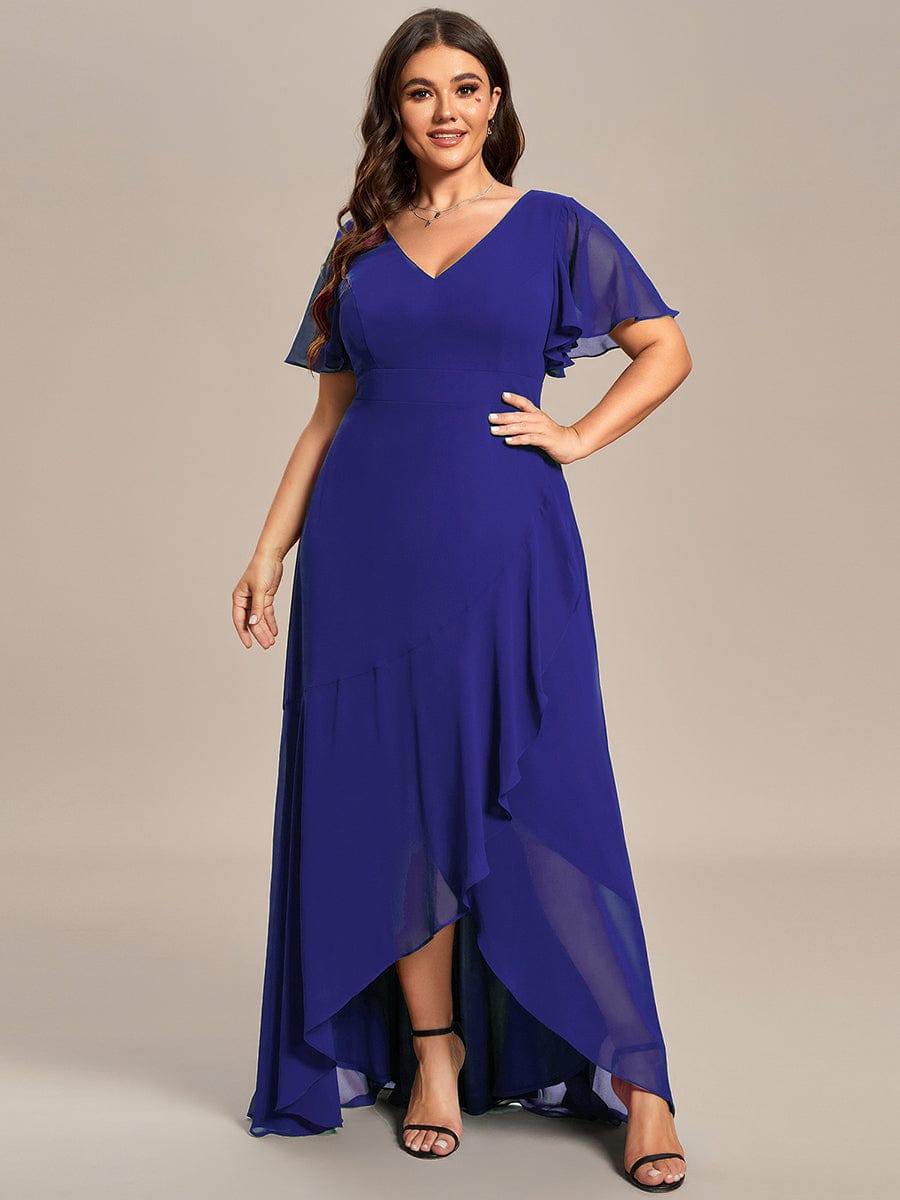 Charming Chiffon Bridesmaid Dress with Lotus Leaf Hemline #color_Sapphire Blue