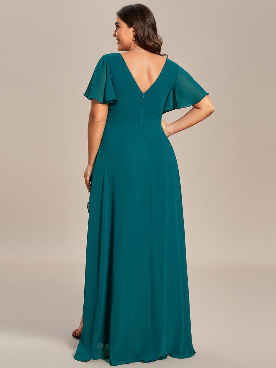 Charming Chiffon Bridesmaid Dress with Lotus Leaf Hemline #color_Teal