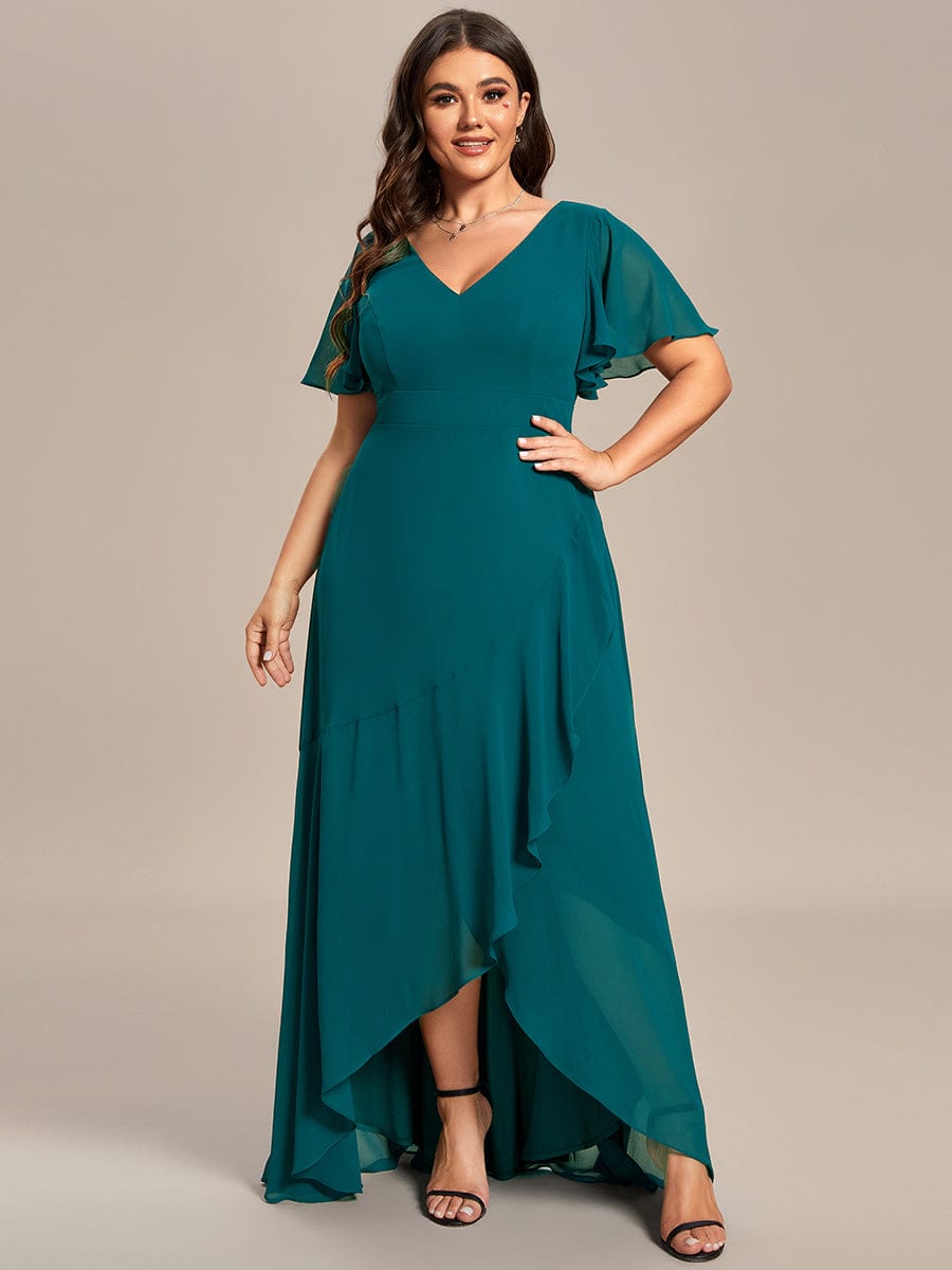 Charming Chiffon Bridesmaid Dress with Lotus Leaf Hemline #color_Teal