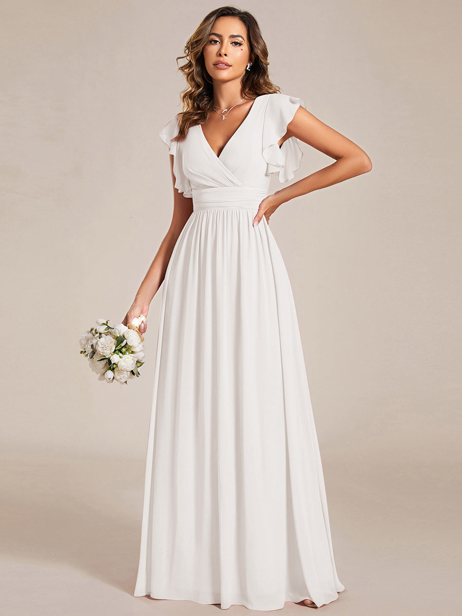 Ruffles Sleeve Back Cutout A-Line Maxi Chiffon Bridesmaid Dress #color_Cream