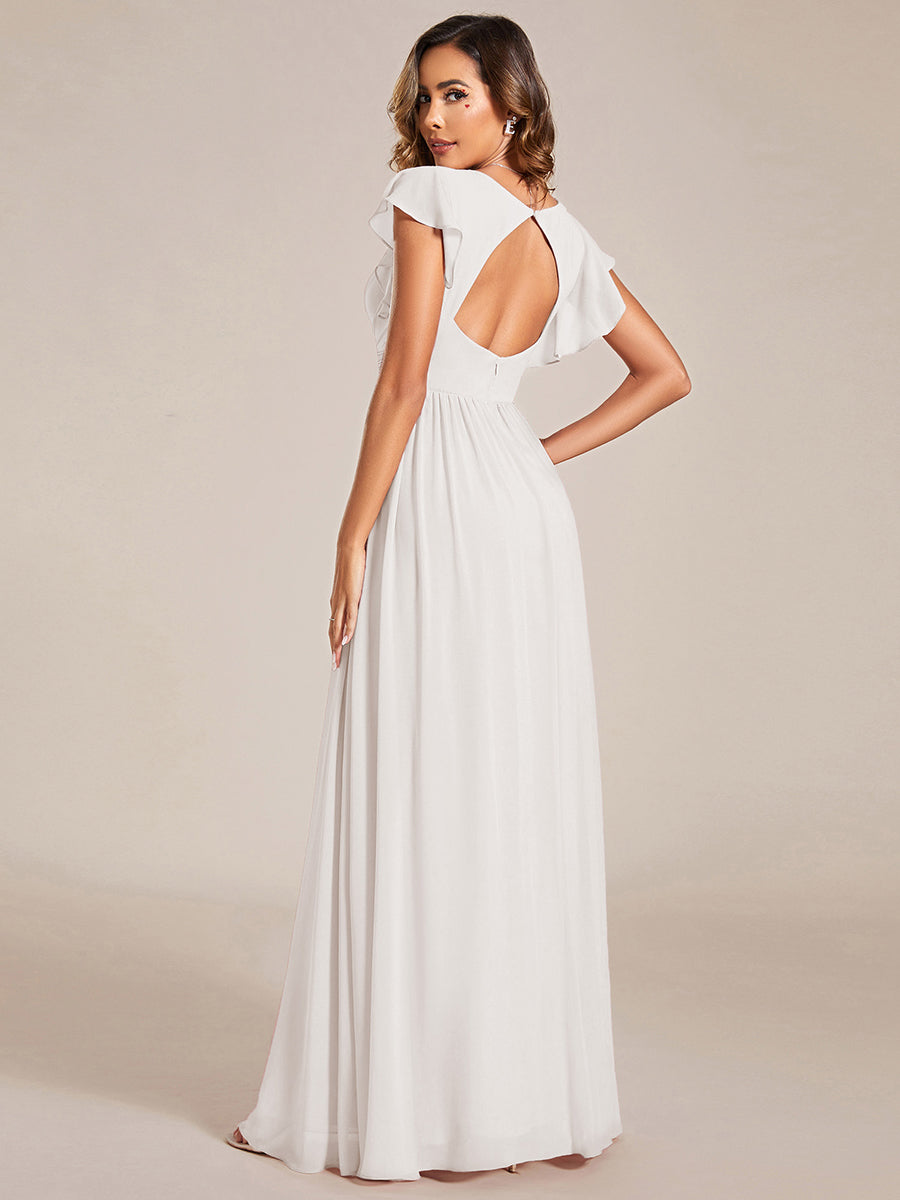 Ruffles Sleeve Back Cutout A-Line Maxi Chiffon Bridesmaid Dress #color_Cream