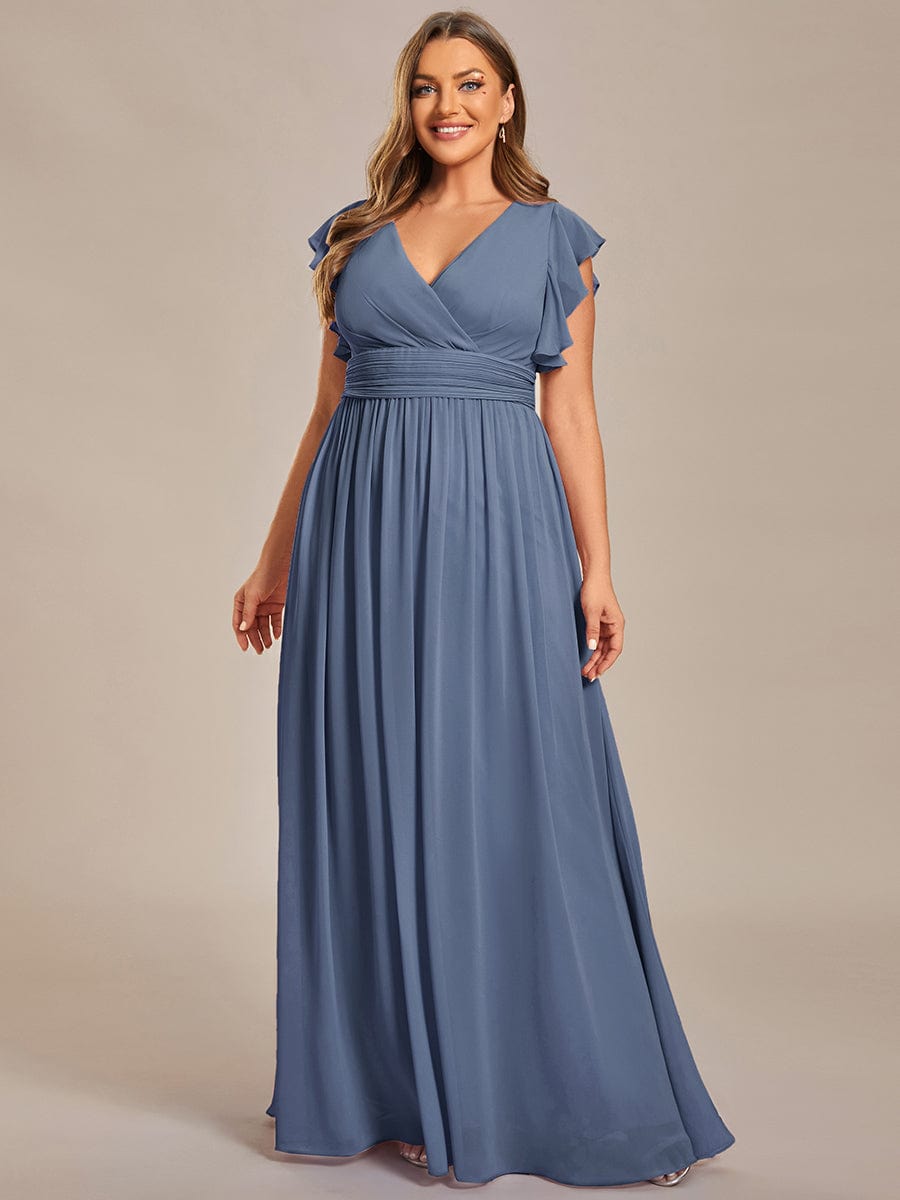 Plus Size Chiffon Pleated A-Line Back CutouT Bridesmaid Dress #color_Dusty Navy